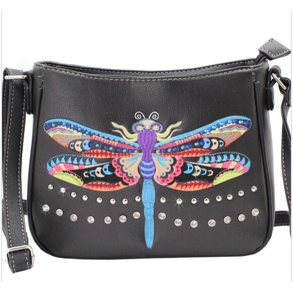 Unbranded Handbags - Dragonfly Colorful Embroidered Handbag Chrystal Conceal Carry Purse